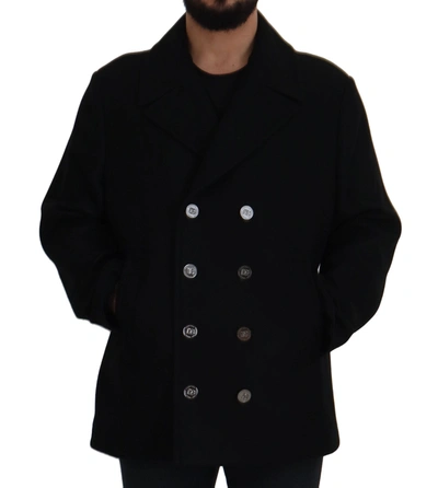 Shop Dolce & Gabbana Black Wool Trench Overcoat Men's Jacket