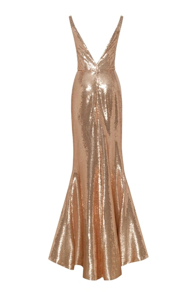 Shop Milla Jaw-dropping Sequined Lace Maxi Dress And Gloves Set In Golden