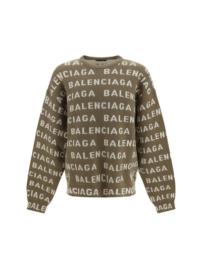 Shop Balenciaga Knitwear In Darkbeige/white