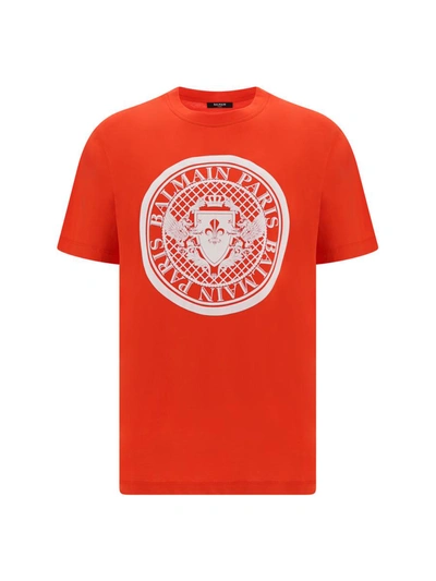 Shop Balmain T-shirts In Mef Rouge/blanc