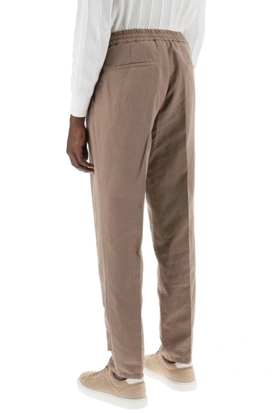 Shop Brunello Cucinelli Linen And Cotton Pants In Brown
