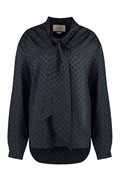 Shop Gucci Printed Silk Blouse In Black