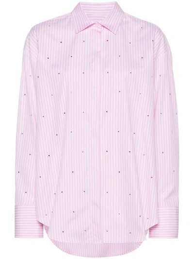 Shop Msgm Shirt With Rhinestone Details In Pink