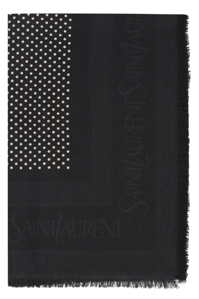 Shop Saint Laurent Wool And Silk Scarf In Black