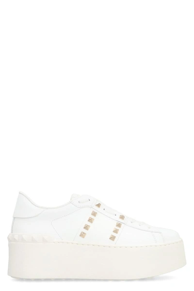 Shop Valentino Garavani - Rockstud Untitled 11 Leather Platform Sneakers In White