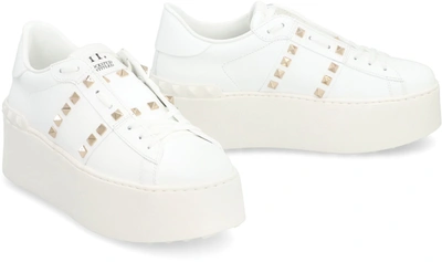 Shop Valentino Garavani - Rockstud Untitled 11 Leather Platform Sneakers In White