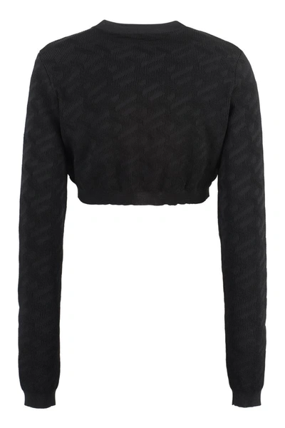 Shop Versace Jacquard Knit Cardigan In Black