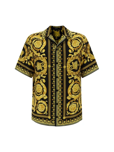 Shop Versace Shirts In Nero/oro