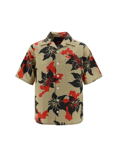 Shop Prada Shirts In Kaki+rosso