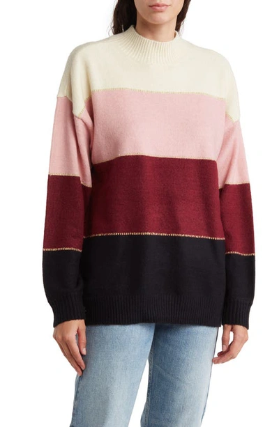 Shop H Halston Stripe Mock Neck Sweater In Z/dnu Medium Bordeaux Combo