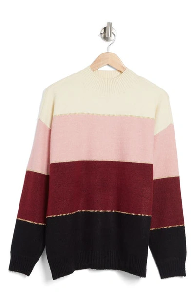 Shop H Halston Stripe Mock Neck Sweater In Z/dnu Medium Bordeaux Combo