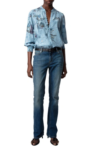 Shop Zadig & Voltaire Twina Long Sleeve Silk Button-up Shirt In Glacier