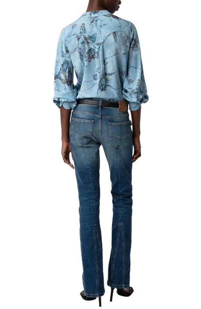 Shop Zadig & Voltaire Twina Long Sleeve Silk Button-up Shirt In Glacier
