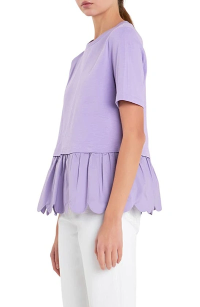 Shop English Factory Mixed Media Scallop Peplum Cotton Top In Purple