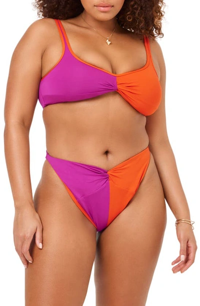 Shop L*space Jada Bitsy Twist Front Bikini Bottoms In Berry/ Pimento