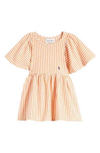 Shop Bobo Choses Kids' Vertical Stripe Ruffle Sleeve Dress In Orange