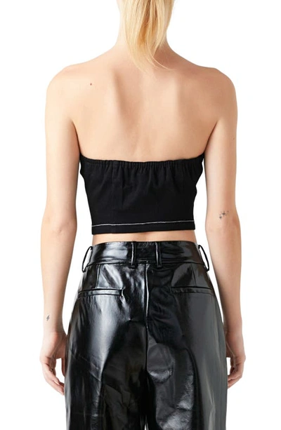 Shop Grey Lab Zip Front Strapless Denim Top In Jet Black