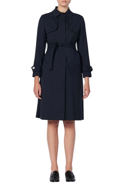 Shop Sandro Belted Wool Blend Trench Coat In Navy
