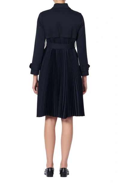 Shop Sandro Belted Wool Blend Trench Coat In Navy
