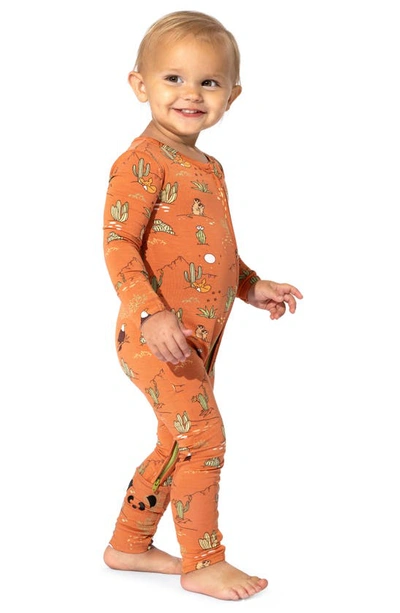 Shop Bellabu Bear Kids' Desert Fitted One-piece Convertible Pajamas In Orange