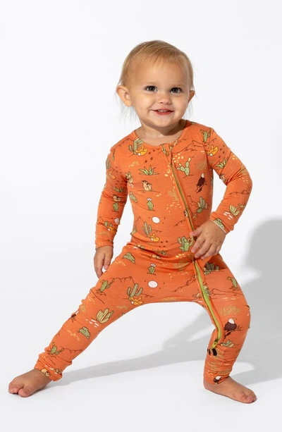 Shop Bellabu Bear Kids' Desert Fitted One-piece Convertible Pajamas In Orange