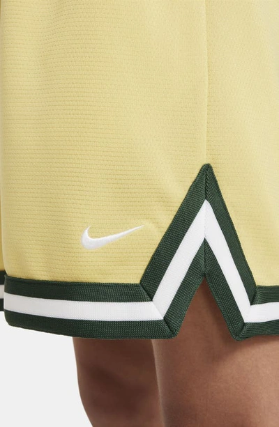 Shop Nike Kids' Dri-fit Dna Mesh Basketball Shorts In Saturn Gold/ White