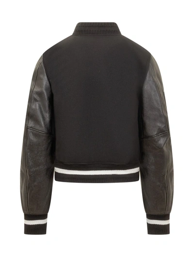 Shop Givenchy Short Bomber Jacket In Wool And Leather In Black