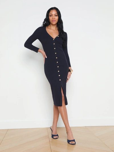Shop L Agence Kyra Ribbed Duster Dress In Midnight/gold
