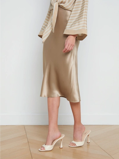 Shop L Agence Perin Silk Midi Skirt In Almond