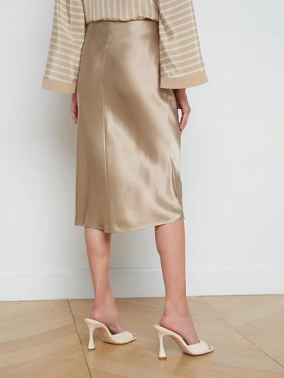 Shop L Agence Perin Silk Midi Skirt In Almond
