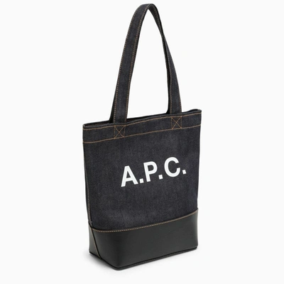Shop Apc A.p.c. Axel Navy Blue Small Cotton Tote Bag With Logo Men