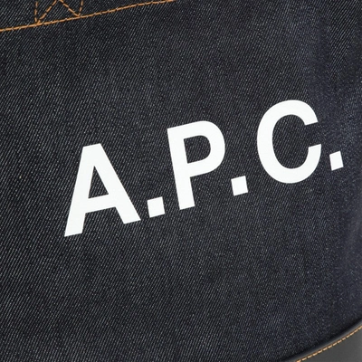Shop Apc A.p.c. Axel Navy Blue Small Cotton Tote Bag With Logo Men
