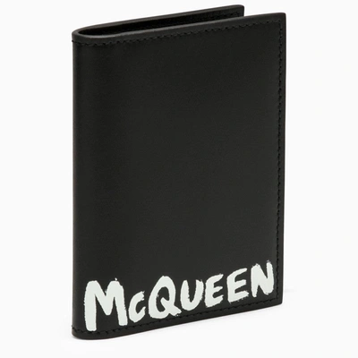 Shop Alexander Mcqueen Black Leather Card Holder With Logo Men