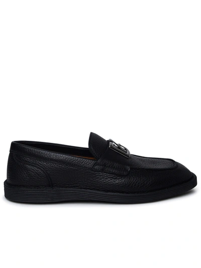 Shop Dolce & Gabbana Man  Black Leather Loafers