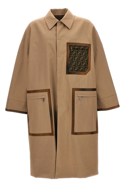 Shop Fendi Men 'ff' Reversible Trench Coat In Cream