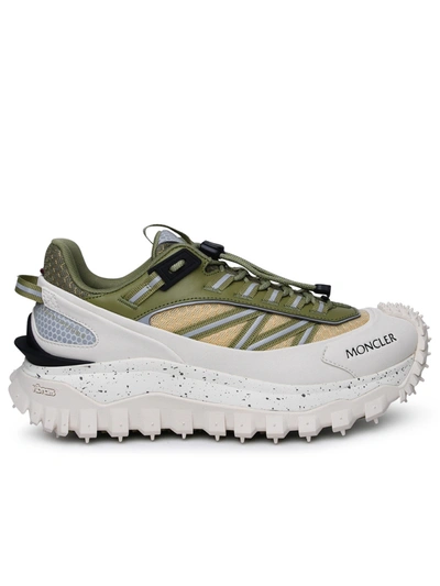 Shop Moncler Man  Green Leather Blend Sneakers