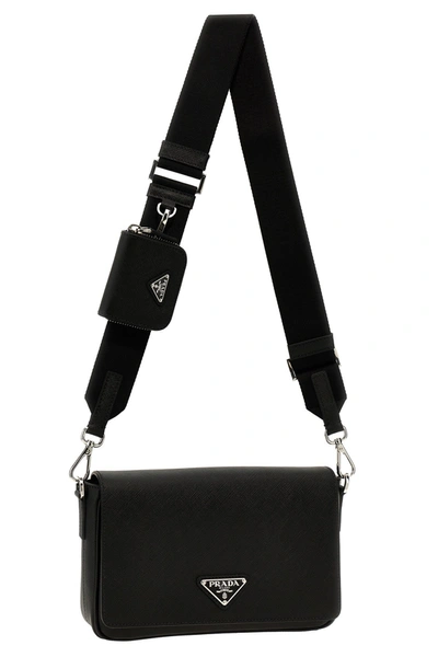 Shop Prada Men Saffiano Crossbody Bag In Black