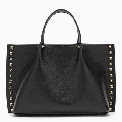 Shop Valentino Garavani Black Rockstud Handbag In Garnet Calfskin Women