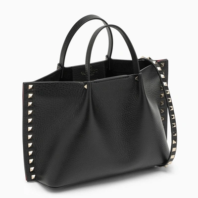 Shop Valentino Garavani Black Rockstud Handbag In Garnet Calfskin Women