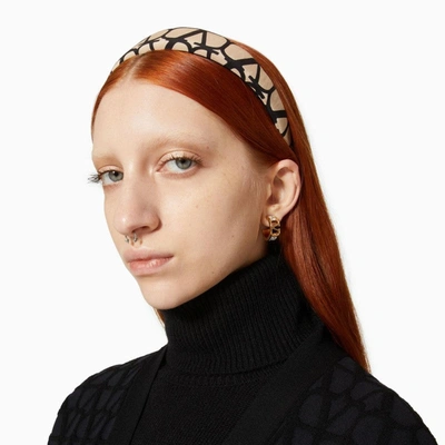 Shop Valentino Garavani Toile Iconographe Beige/black Silk Headband Women In Cream