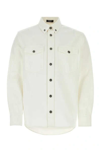 Shop Versace Man White Denim Shirt