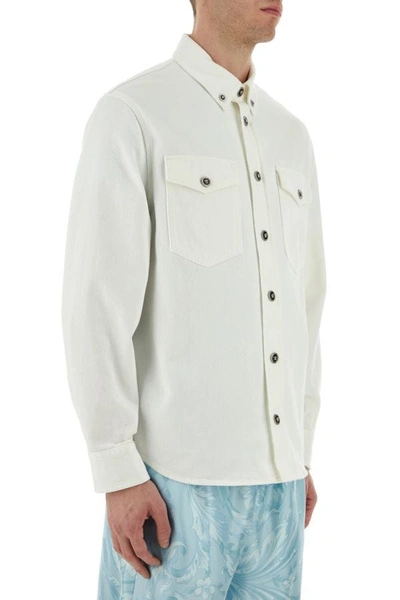 Shop Versace Man White Denim Shirt