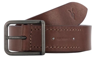 Shop Allsaints Ramskull Leather Belt In Bitter Brown