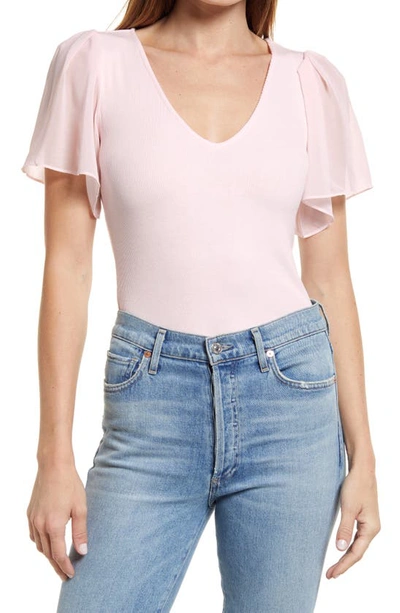 Shop 1.state Flutter Sleeve Rib Knit T-shirt In Pink Cloud