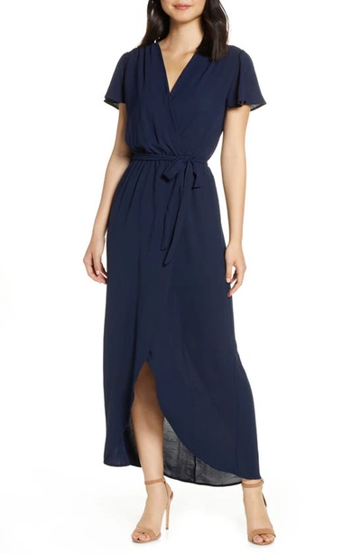 Shop Fraiche By J High/low Faux Wrap Dress In Navy