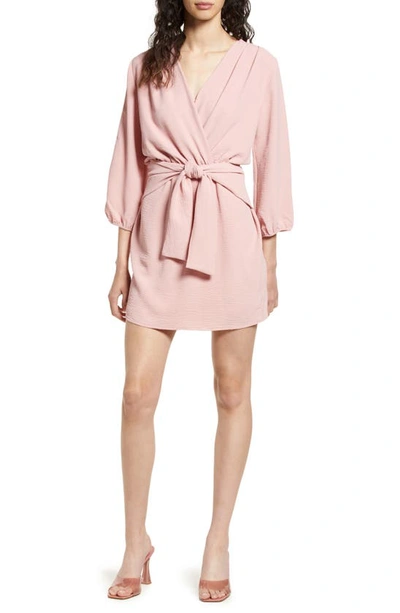 Shop Fraiche By J Long Sleeve Tie Front Dress In Rose