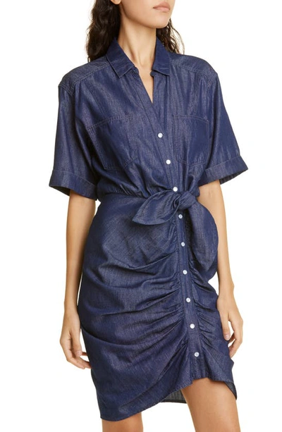 Shop Veronica Beard Hensley Tie Waist Chambray Shirtdress In Washed Oxford