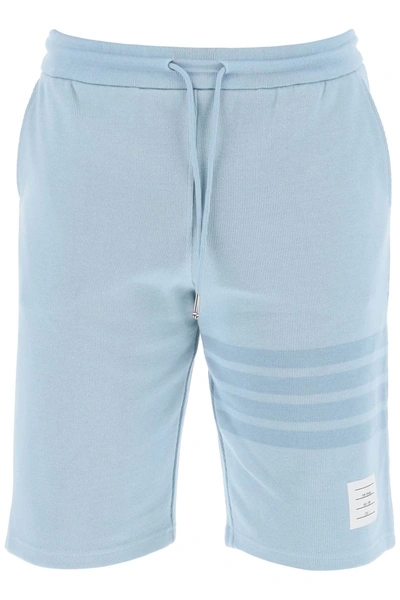 Shop Thom Browne 4 Bar Shorts In Cotton Knit In Light Blue