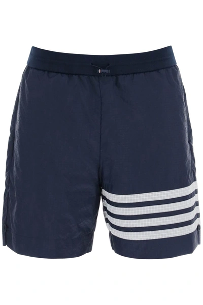Shop Thom Browne 4 Bar Shorts In Ultra Light Ripstop In Blue