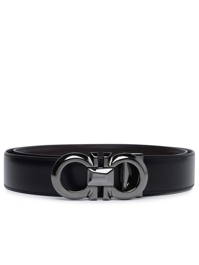 Shop Ferragamo Salvatore  'gancini' Black Calf Leather Belt
